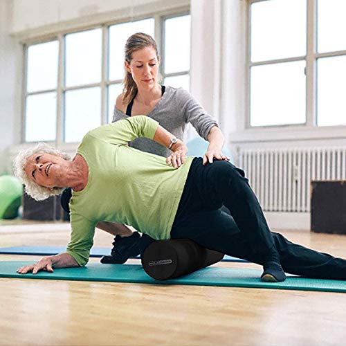HolaHatha Portable Solid High Density EVA Foam Roller for Deep Tissue Back Massage, Calf Therapy, Glute Massaging, Back Pain, and Hamstring Leg Recovery at Home, Black