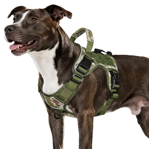 WINGOIN Tactical Dog Harness for Medium Dogs,Heavy Duty No Pull Dog Harness - color: Green&Camo, size: Medium: 30-50 lbs (Chest:24-28",Neck:17-19")