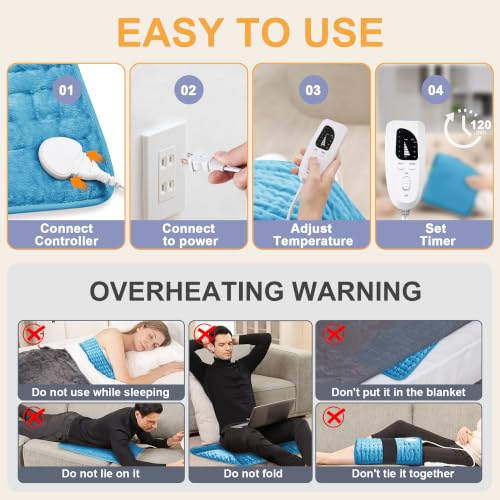 Heating Pad,Electric Heating Pad,Heating Pad for Back (Blue, 24"x12") - color: Blue, size: 24x12 Inch