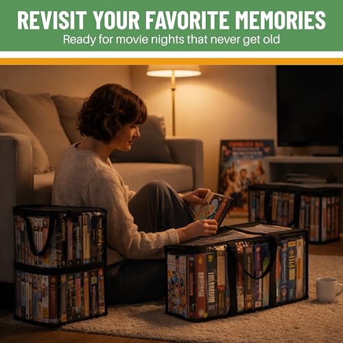 Evelots VHS Storage Bags, 4 Pack, Holds 200 VHS Tapes - size: 4-Pack (Holds 200), style: Vhs Storage Bag