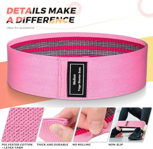 Fabric Resistance Bands for Working Out, 3-Set Exercise Loops for Home Gym - color: Pink