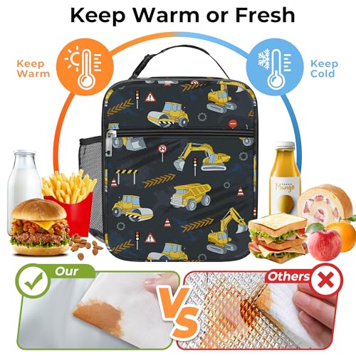 Clastyle Car Insulated Kid Lunch Bag for Boy Lunch Box, Black Truck - color: Black Construction Car