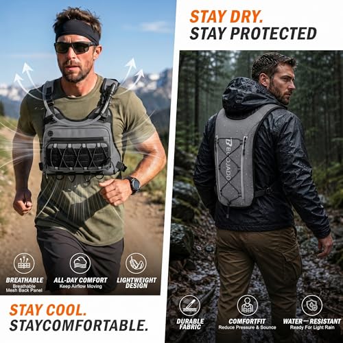 BECOJADDE Running Vest for Men with 2L Water Bladder Tactical Hydration Backpack Adjustable Lightweight Chest Pack for Marathon Hunting Cycling - color: Gray