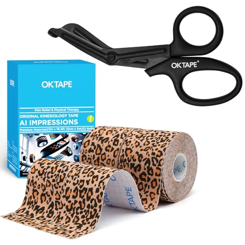 OK TAPE Digtal Printed Kinesiology Tape (CH)+OK TAPE Shears - Bandage Scissors (Black)
