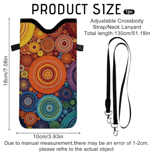 GLOBLELAND Pattern Cell Phone Sleeve Pouch Case Bag with Crossbody Strap Neck Lanyard for Women Men - color: Artistic Circle