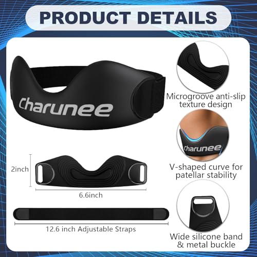 Charunee 2 Pack Patellar Tendon Support Strap Knee Brace for Women & Men,Silicone Patella Band for Running Hiking Basketball Gym Fitness Tennis Badminton Cycling