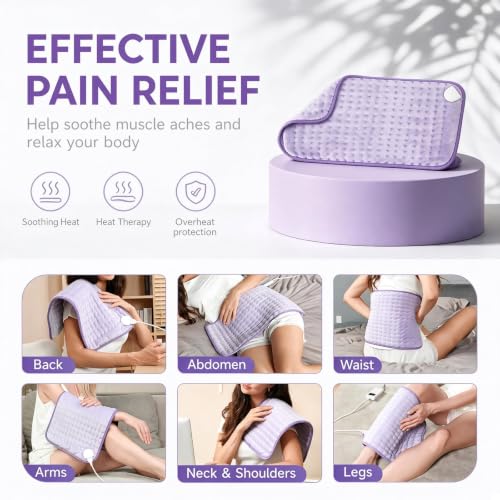 Electric Heating Pad for Back & Period, 6 Heat Settings Auto Off - color: Light Purple, size: 12'' x 24''