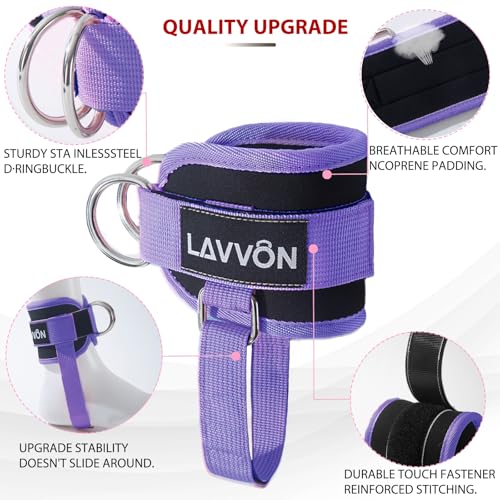 Ankle Straps for Cable Machines Kickbacks - Glute Workout Cuffs Padded - color: Purple