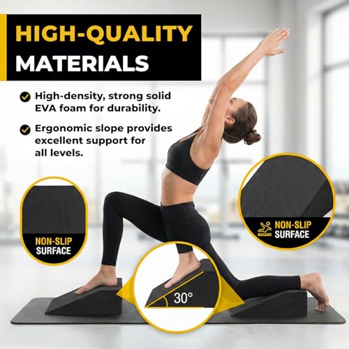Atlas Lane Supply 2 Pack Squat Wedge Block for Heel Elevated Squat Weightlifting Calf Stretcher Slant Board for Mobility Balance and Strength Performance
