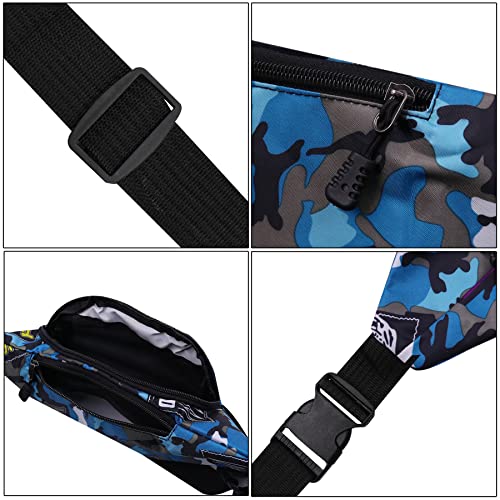 AIBEARTY Kids Fanny Pack Boys Small Camouflage Waist Pack Belt Waist Bag Pack Pouch with Adjustable Strap for Children Sport Running, Camping, Trip - color: B Blue