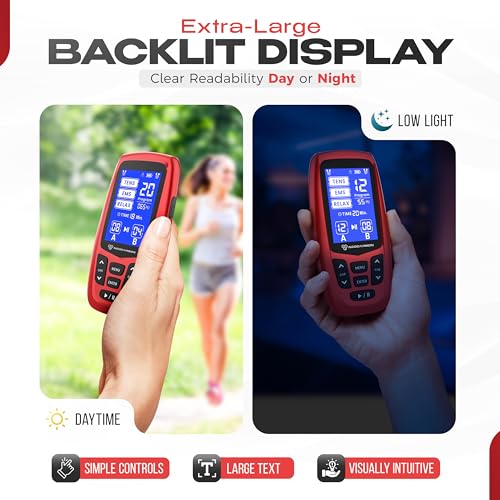 NEOCARBON TENS Unit Muscle Stimulator Ergo Machine for Pain Relief, Red - color: Red