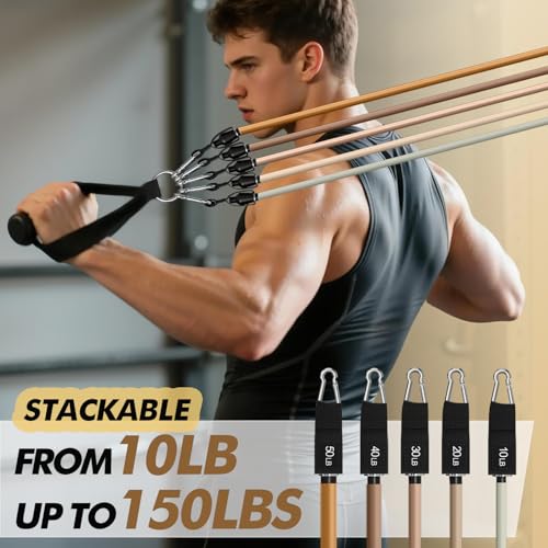 WHATAFIT Resistance Bands with Handles, 150 lb Exercise Bands Set - color: Gradient Coffee