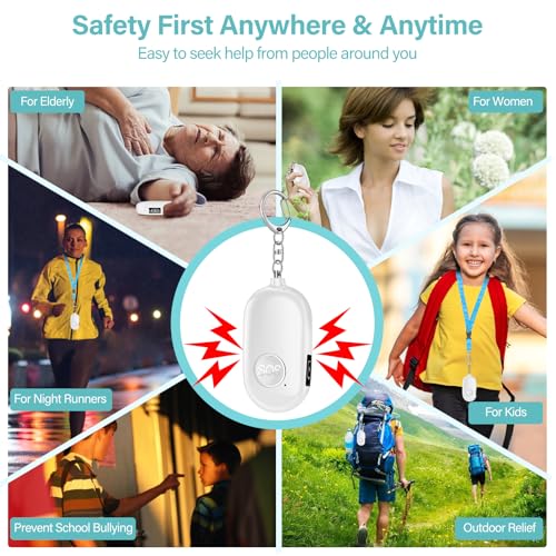Hion Personal Safety Alarm for Women, 2 Pack Rechargeable 130dB Self Defense Alarm Keychain with LED Flashlight, Emergency Safe Sound Security for Children Elderly College Girls, Black+White - color: Black+White