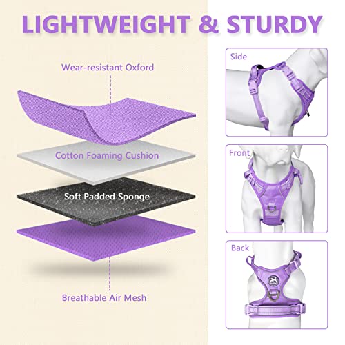 PoyPet No Pull Dog Harness, Reflective Vest with 2 Leash Clips & Handle - color: Light Purple(Matching Trim), size: S