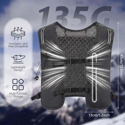 2 Pcs Running Vest for Women Men, Reflective Running Vest with Adjustable Waistband & Phone Pocket, Outdoor Pack Lightweight Breathable Backpack for Marathon Hiking - color: Black, Dark Gray