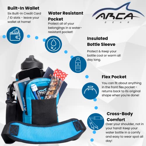 Arca Gear Hydro Carrier 32 oz Small - Insulated Water Bottle Sling w/Carry Handle, Shoulder Strap, Wallet and Two Pouches - The Perfect Flask Accessory - color: Black
