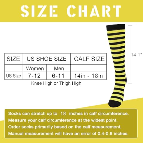 Junely Compression Socks for Women Knee High Striped Polka Dot Stockings - color: A3-black and Yellow