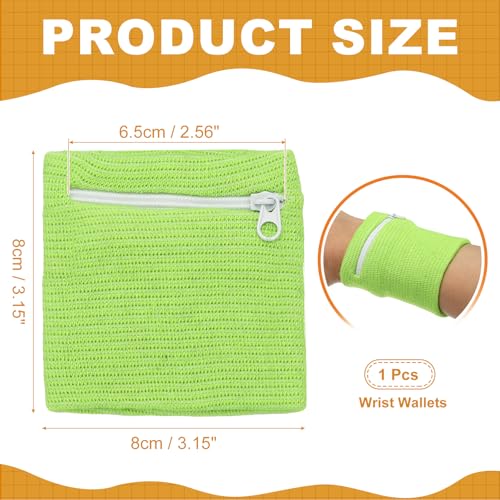 Wrist Wallet Wristband with Zipper,Cotton Wrist Band SweatBands - color: Fruit Green