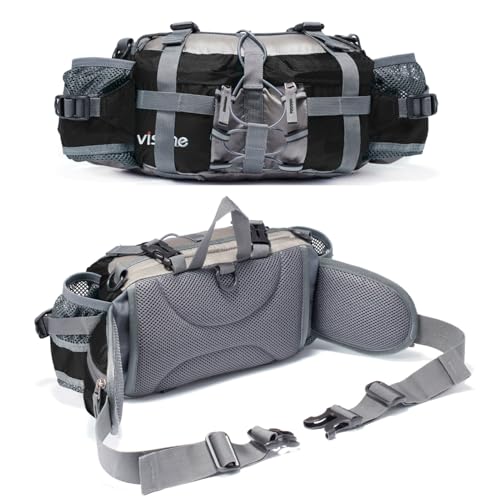 Outdoor Fanny Pack Hiking Camping Biking Waterproof Waist Pack 2 Water Bottle Holder Sports Bag for Women and Men Black - color: Black