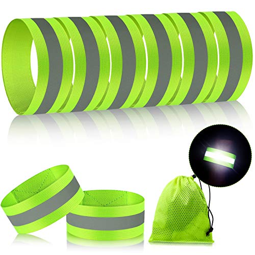 8 Pieces Reflective Bands Reflective Running Gear Night High Visibility Reflector Bands Shine Straps Tape Bracelets for Walking at Night Women Men Running Cycling Arm Wrist Ankle Leg - color: Green