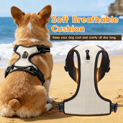 No Pull Dog Harness, No-Choke Soft Padded Reflective Dog Vest Harness with Front Clip & Top Handle, 2 Quick-Release Buckles, Adjustable for Small Medium Large Dogs - color: Velvet Cream, size: X-Small