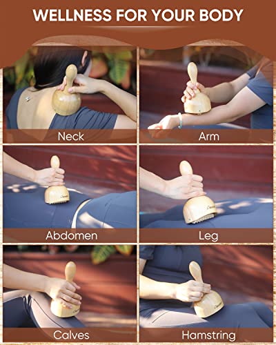 ONUEMP Wooden Lymphatic Drainage Body Sculpt Cup with Guasha Fascia Roller - size: Cup