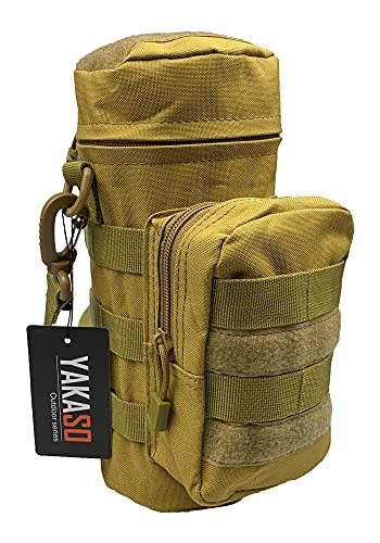 Tactical Molle Water Bottle Holder Pouch Hydration Carrier Bag Tactical EDC Water Bottle Carrier with Detachable Shoulder Strap for Hiking Camping Outdoor Sport Travel - color: Khaki