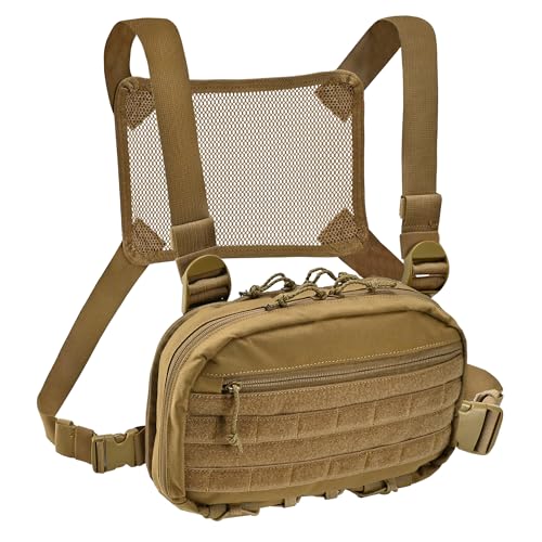 Chest Rig with Concealed Pistol Holster, Chest Bag for Men,Molle EDC Tactical Vest Chest Pack for Running Outdoor - color: Tan