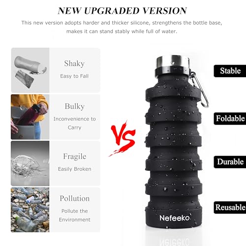 Nefeeko Collapsible Water Bottle, 27oz Reuseable BPA Free Silicone Foldable Water Bottles for Travel Gym Camping Hiking, Portable Leak Proof Sports Water Bottle with Carabiner - color: Light Pink-27oz