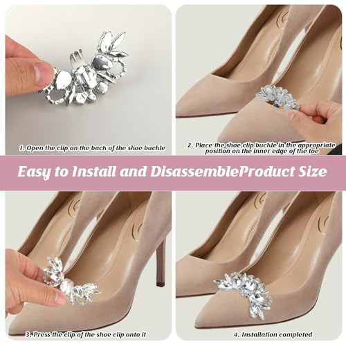 4 Pcs Rhinestone Shoe Clips for Women Dress Shoes, Detachable Crystal Shoe Charms, Silver Sparkly Shoe Buckle Decorations for Wedding Bridal Prom Party High Heels