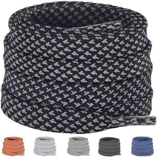 9mm Flat Reflective Shoe Laces for Hiking Running Sneakers - color: Black, size: 47in/120cm