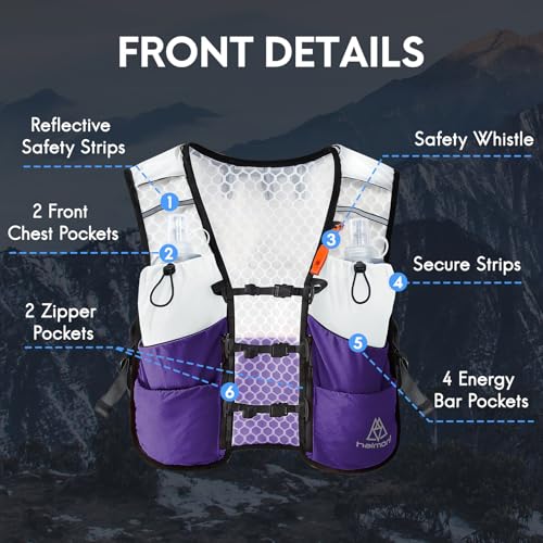 Haimont 5L Trail Running Hydration Vest with Soft Flasks - color: Purple, size: Large