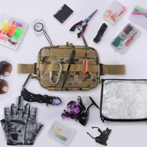 Outdoor Chest Bag for Men, Water-Resistant Fishing Chest Pack, Tactical Vest for Running, Cycling, Hiking - color: Khaki Camo