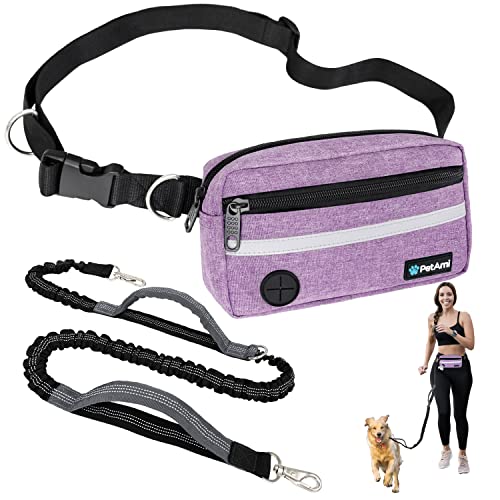PetAmi Hands Free Dog Leash Waist Belt Bag Fanny Pack, Single, Purple - color: Purple, size: 1 Leash