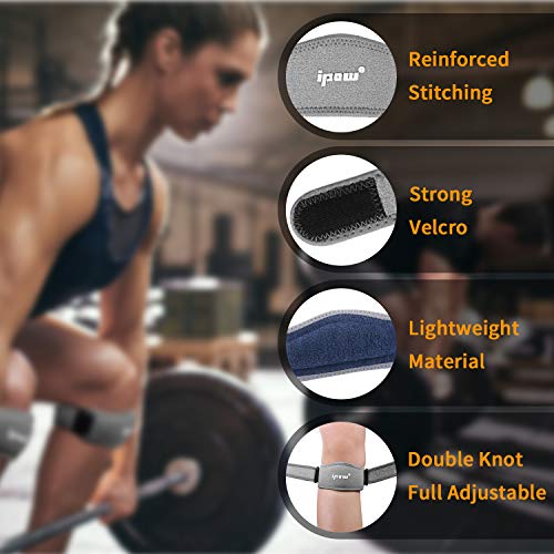IPOW 2 Pack Thickened Pad & Wide Patella Knee Strap, Pain Relief Patellar Tendon Support, Adjustable Brace Band for Basketball, Running, Jumpers Knee, Volleyball, Tendonitis, Arthritis - color: Grey- Thick EVA