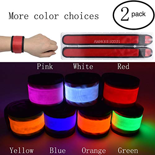 LED Glow Slap Bracelets Light Up Wristbands Flashing Arm Wrist Bands High Visibility Safety Gear Lights for Cycling Walking Running Concert Camping Outdoor Sports, Fits Women Men - color: 2 Pack - Red