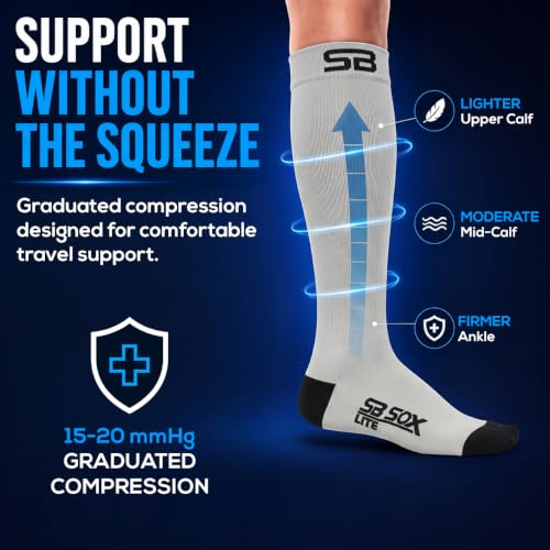 SB SOX Lite Compression Socks for Flying (15–20 mmHg) - color: Gray/Black, size: L/XL