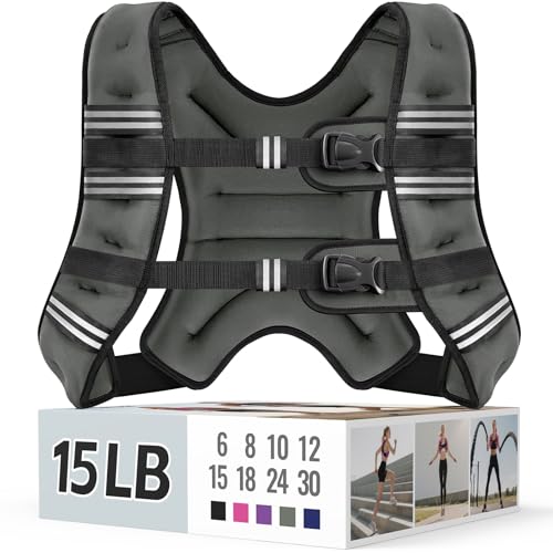 Zeerun Weighted Vest, 6/8/10/12/15/18/20/24/30LB for Men Women - color: Gray, size: 15 Lb