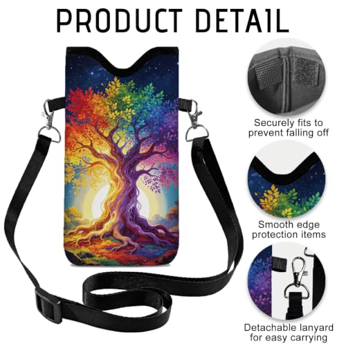 GLOBLELAND Tree of Life Cell Phone Sleeve Pouch Case Bag 7.1×3.9 inch Starry Sky Shockproof Universal Phone Bag with Crossbody Strap Neck Lanyard for Women Men Phone Headphones Watch Multicolor - color: Tree of Life