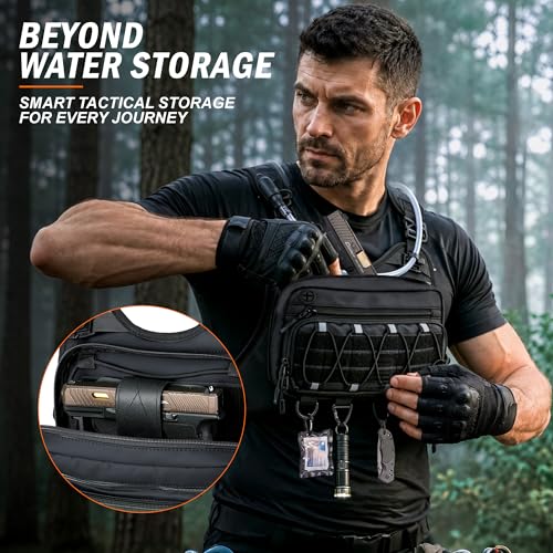 BECOJADDE Running Vest for Men with 2L Water Bladder Tactical Hydration Backpack Adjustable Lightweight Chest Pack for Marathon Hunting Cycling - color: Black