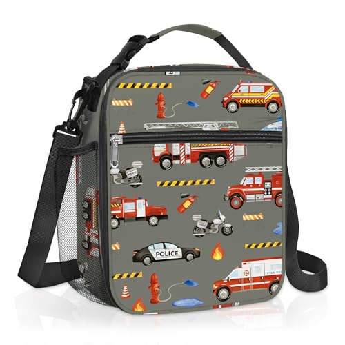 Clastyle Car Insulated Kid Lunch Bag for Boy Lunch Box, Red Fire Truck - color: Fire Truck