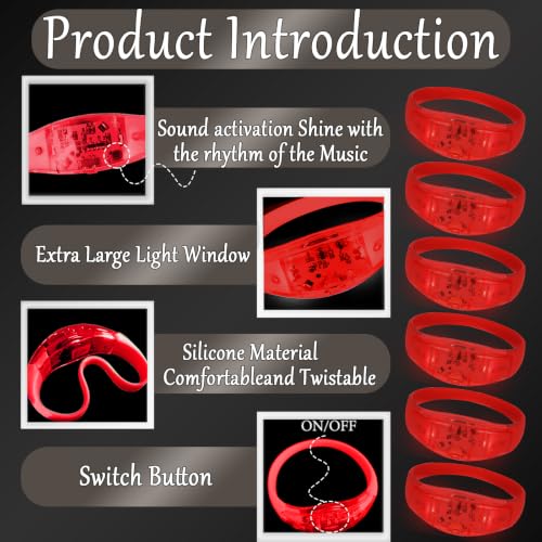 150 Pcs LED Glow Bracelets Sound Activated Light Up Bracelets for Adults Glow in the Dark Party Supplies Birthday Party Favors for Christmas, Halloween, Rave, New Year, Concert - color: Red