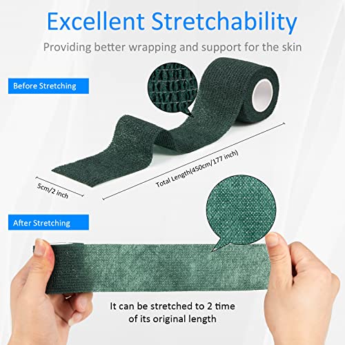 12Pcs Self Adhesive Bandage Wrap 2inch x 5 Yards Elastic Bandage Wrap Sport - color: Army Green, size: 12Pcs