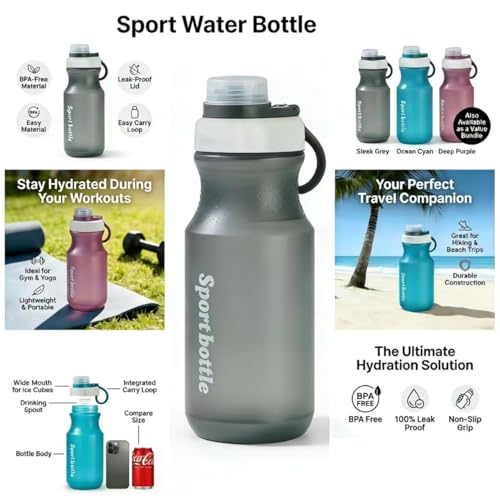 2 PCS Set Plastic Water Bottles, Sports Water Bottles with Leak-Proof Lid, Lightweight Reusable Water Bottles for Running,Gym, School, Travel, BPA Free,Leak Proof (Blue(13oz+20oz) - color: Blue(13oz+20oz）