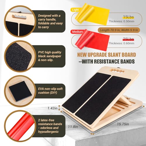 Calf Stretch Slant Board with Resistance Band, 460lb Portable Incline Board