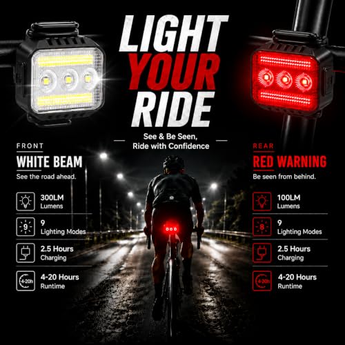 Bike Lights Front and Back Set for Night Riding,Rear Bicycle Light - color: Black, size: 2Pack