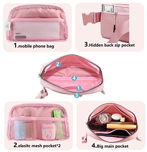 Fanny Belt Bag Waist Pack Crossbody Bags Bum Bag for Running Hiking Travel Workout Adjustable Strap for Women -pink - color: pink