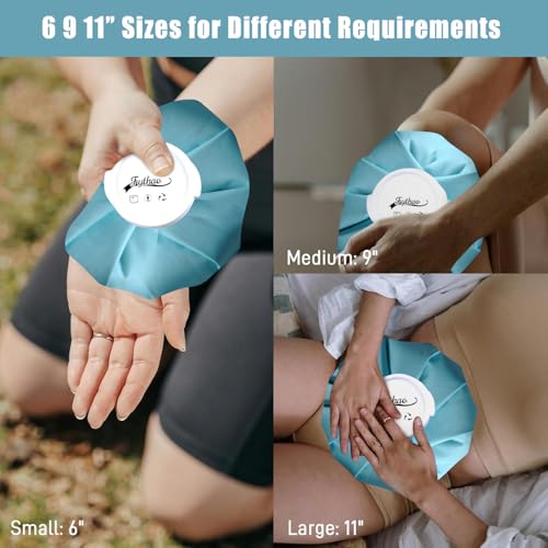 Ice Pack for Injuries Reusable, Ice Bag Reusable Hot Water Bag for Hot & Cold Therapy, No-Leak Elastic Ice Bag for Pain Relief, Menstruation Pain Injuries Muscle Strains, 3 Size Blue - size: 6"/9"/11" Set, style: Blue