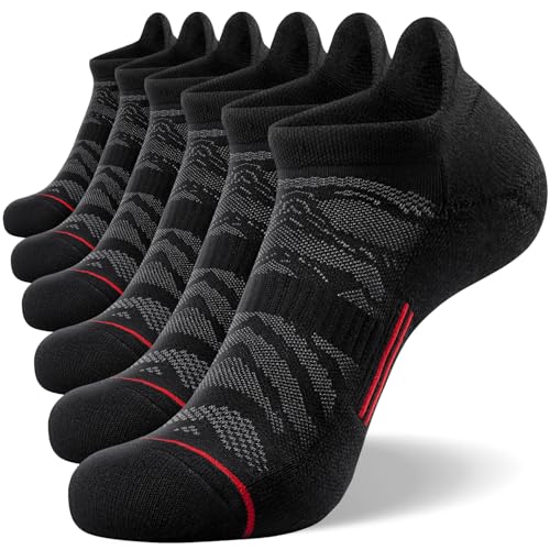 FITRELL Men's 6 Pack Ankle Running Socks Low Cut Cushioned Athletic Sports Socks 7-9/9-12/12-15 - color: Black+red, size: 7-9