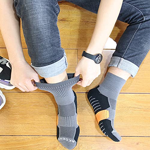 AKOENY Men's Athletic Quarter Socks 6-Pack - color: Black/Graphite Grey